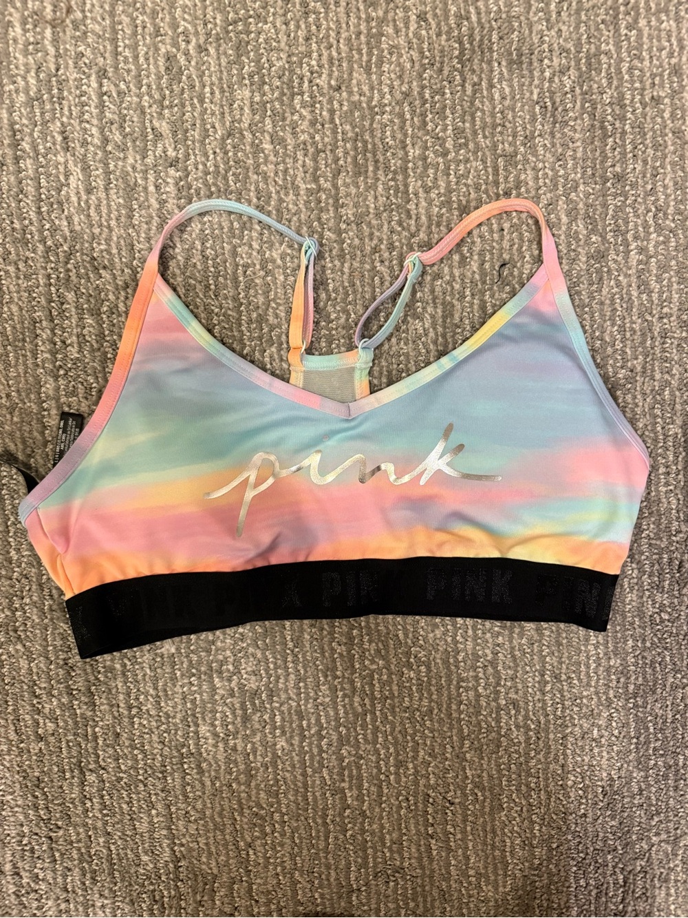 NWT PINK Victoria’s Secret Pastel Tie Dye Racerback Lightly Lined Sports Bra L